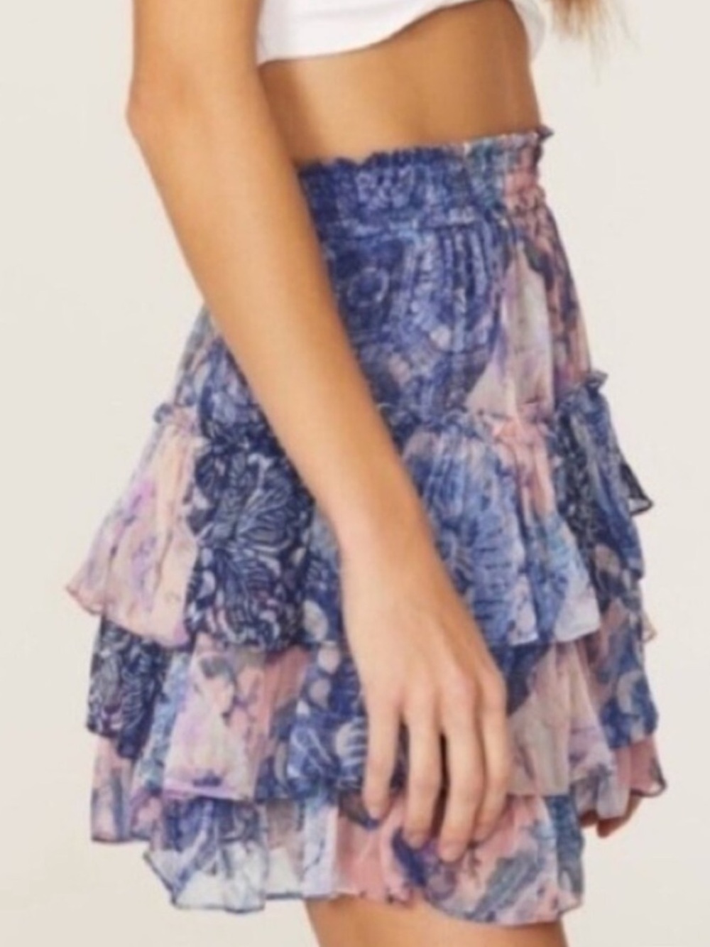 MISA Los Angeles Malia Ruffle Skirt Blue Chiffon Small